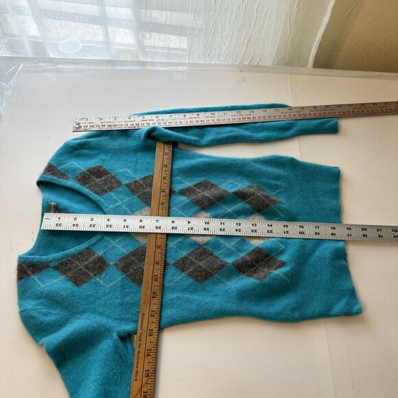 Apt 9 Ladies Juniors Argyle V Neck Sweater Small 100% Cashmere Blue Gray 8 - Picture 6 of 6